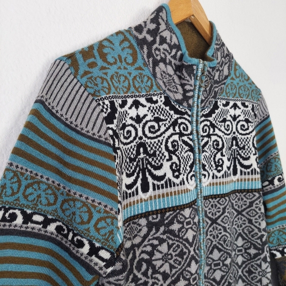 Icelandic Design Full Zip Wool Blend Nordic Sweater Size M - Picture 2 of 10